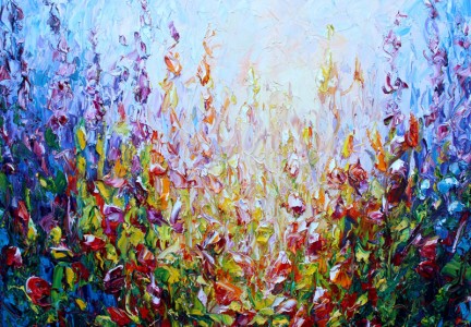 Z—Botanical Spring - abstract impressionist expressionism floral work with bold impasto strokes