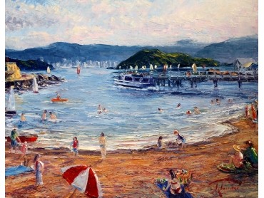 Eastbourne Days Bay Beach scene oil